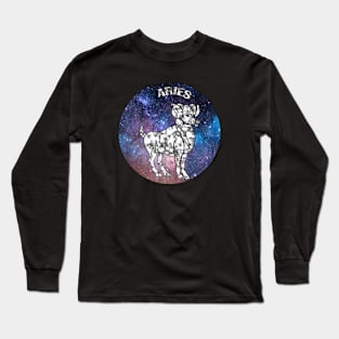 Aries Astrology Zodiac Sign - Aries  Ram Astrology Birthday Gifts Ideas - Stars or Space with White Marble Long Sleeve T-Shirt